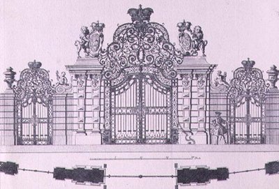 Plan and elevation of the entrance gates to Schloss Belvedere in Vienna probably designed by Johann George Oegg c.1725, engraved by Johann August Corvinus by Salomon after Kleiner
